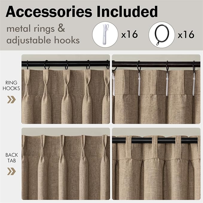 MIULEE Pinch Pleated Thick Linen Curtains 90 Inches Long 2 Panels - Image 8