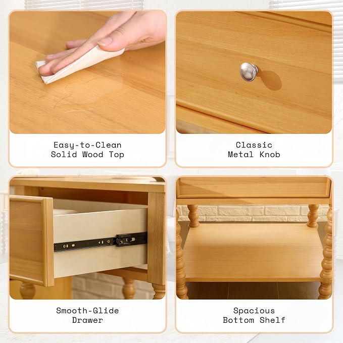 AMERLIFE 24" Wood Nightstand Set of 2, Vintage Bedside Table - Image 7