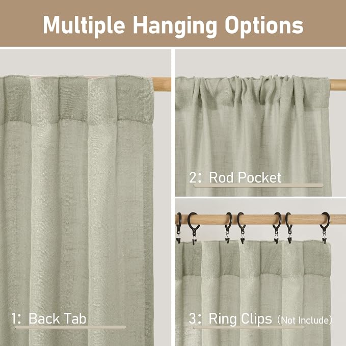 LAMIT Semi Sheer Linen Curtains 36 Inch Length 2 Panels, Light Filtering Panels - Image 3