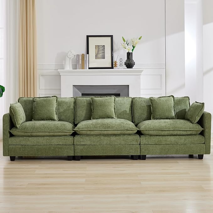 111'' Sectional Cloud Deep Seat Couch, Modern Comfy Chenille Modular Sectional by WUTUTUEE