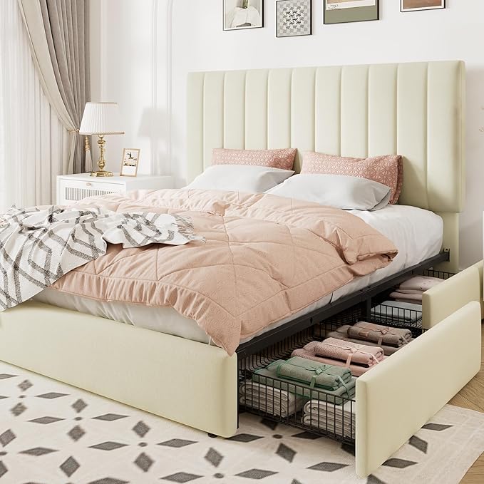Allewie Queen Size Storage Bed Frame, Vertical Channel Tufted Adjustable by Allewie
