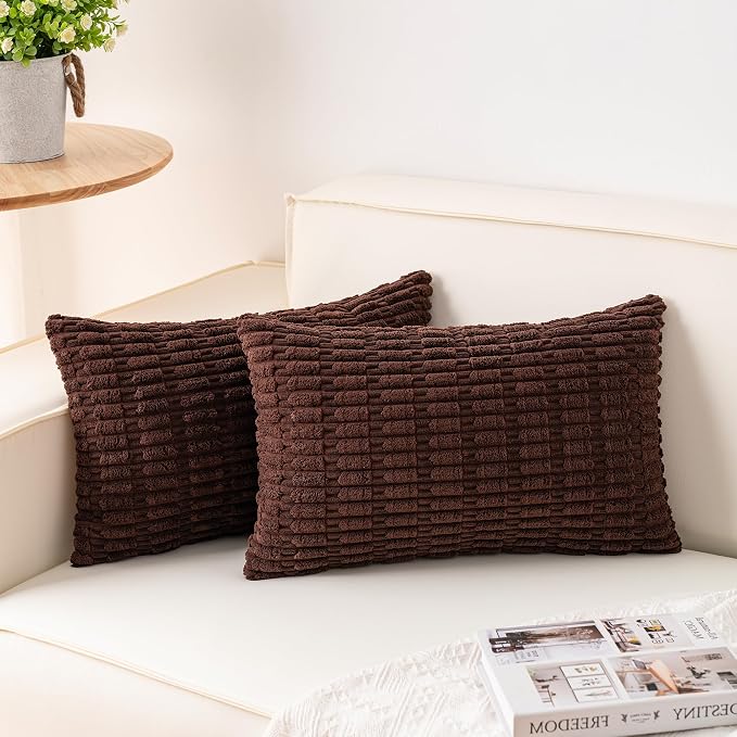 Pack of 2 Corduroy Decorative Throw Pillow Covers 12x24 Inch Soft Striped by Unknown