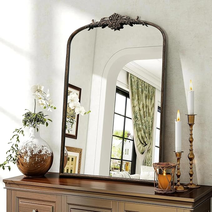Besdomus Antique Large Arched Mirror: 24"x36" French Arch Black Vintage Wall - Image 4