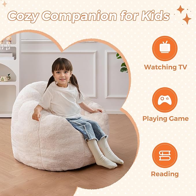 MAXYOYO Kids Bean Bag Chair, Floral Shaped Bean Bag Sofa, Plush Faux Fur - Image 5