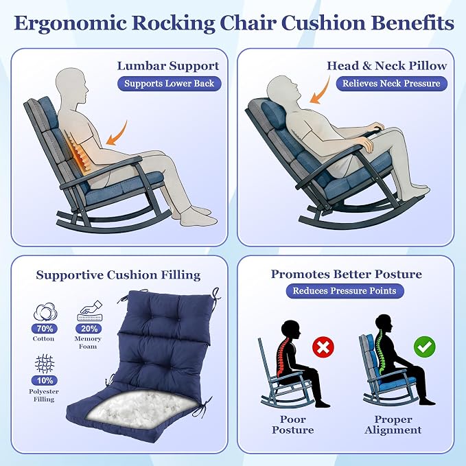 Rocking Chair Cushion, Waterproof and Fade-Resistant Adirondack Rocker Cushions - Image 3