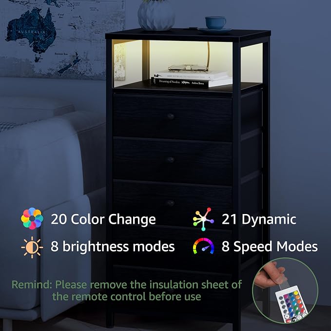 BOLUO Black Dresser with 5 Drawers Tall Nightstand with Charging Station and - Image 6