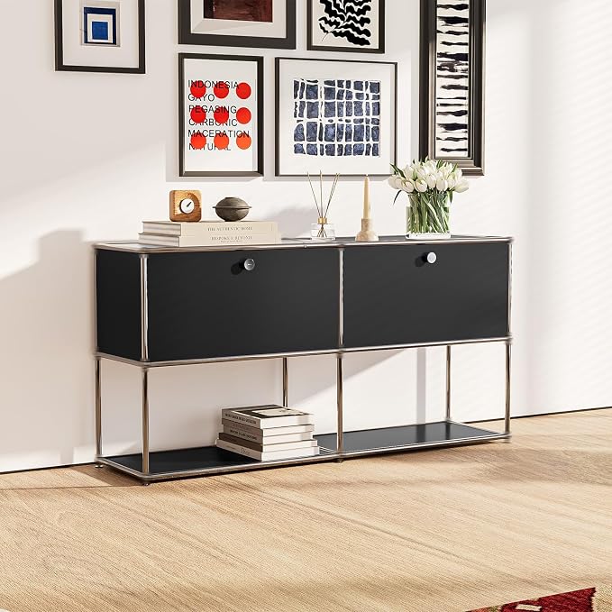 Modern Storage Cabinet Black F Versatile Free-Standing Organizer - Image 2