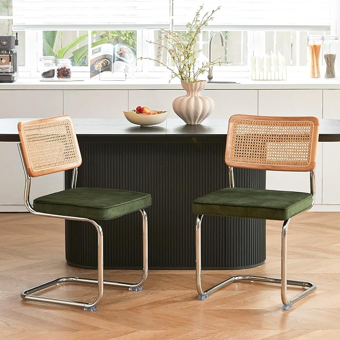 GrandNoor Rattan Dining Chairs Set, Wooden Mid Century Modern Dining Room Chairs - Image 5