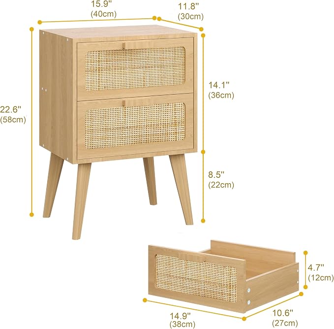 YAUKOMEL Rattan Nightstand, Wood End Table, Side Table - Image 3