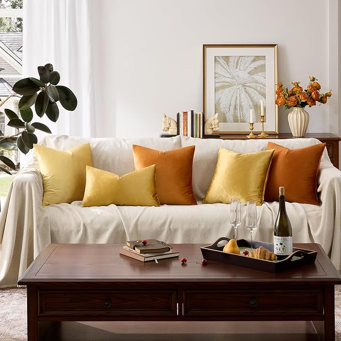 GIGIZAZA Golden Throw Pillow Covers 22x22 Decorative Velvet Cushion Covers Pack - Image 6