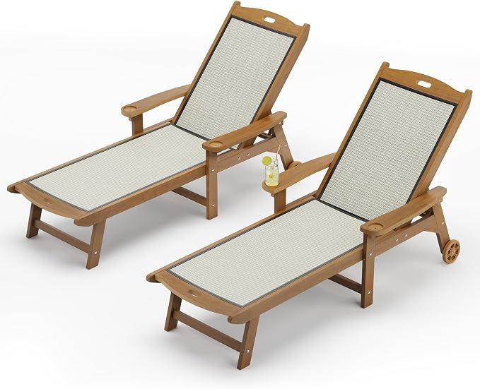 LUE BONA Chaise Lounge Chair Outdoor Set of 4, HDPS and HDPE Wicker Material by LUEBONA