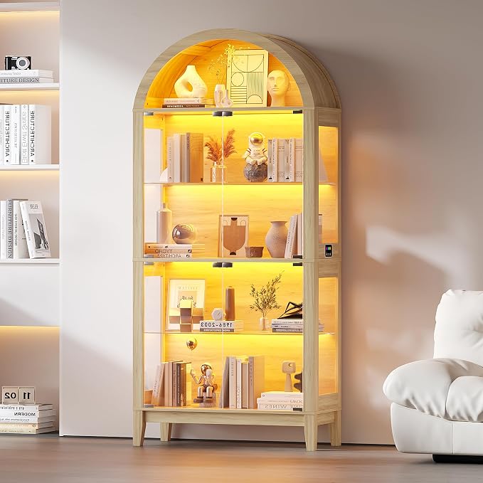 HNEBC Arched Display Case with RGB Lights, LED Curio Cabinet with Shelf by HNEBC