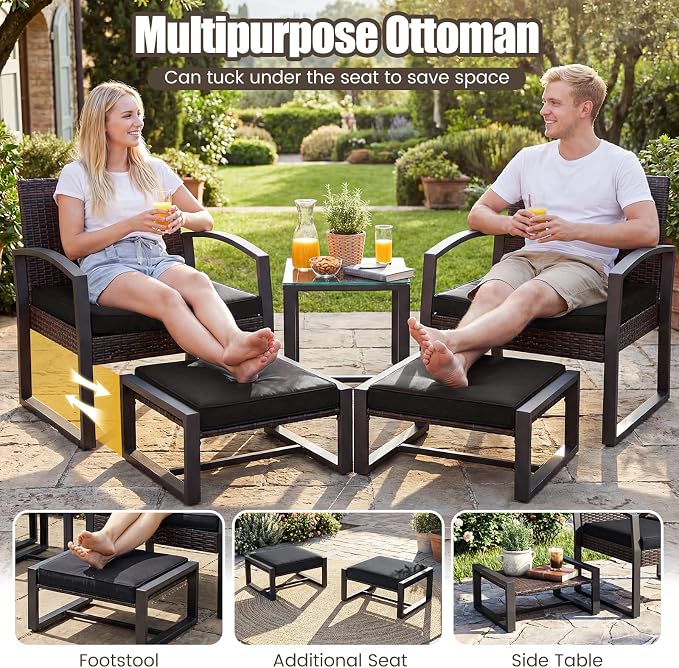 Tangkula 5 Pieces Wicker Patio Conversation Set, Outdoor PE Rattan Chair - Image 5
