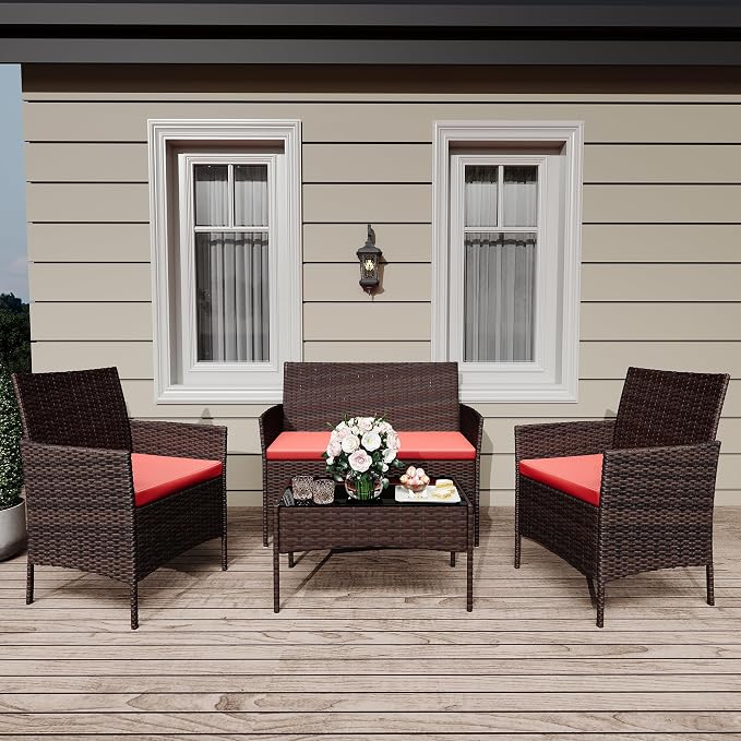 GarveeLife 4-Piece Patio Furniture Set, Rattan Outdoor Furniture by GarveeLife