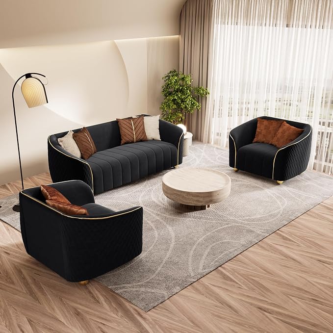 3-Piece Luxury Velvet Sofa Set for Living Room, Elegant Design Couch Set - Image 4