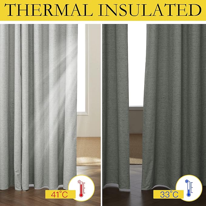 NICETOWN Grey Long Linen Full Shade Panels, Pair of Thermal Insulated & Energy - Image 2