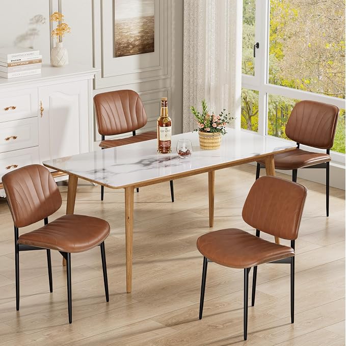REONEY Dining Chairs Set of 4, Mid-Century Modern Upholstered PU Leather Chairs by REONEY