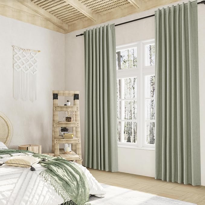 Sage Green 100% Blackout Linen Curtains 92 Inch Length 2 Panels Set - Image 8