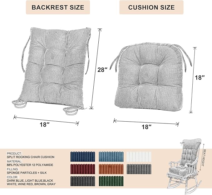 Lokex Rocking Chair Cushion Only, Tufted Non-Slip Comfortable Rocking Chair - Image 7