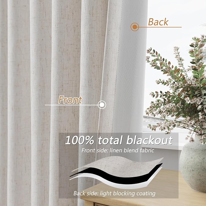 Guken Extra Long Light Beige 100% Blackout Curtains 144 Inch Length 2 Panels - Image 4