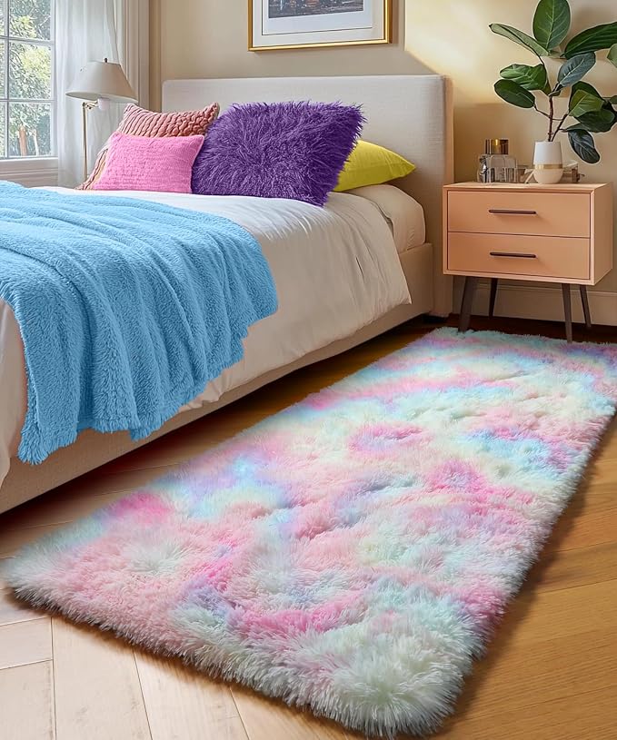 PAGISOFE Rainbow Runner Rugs for Girls Bedroom Hallway Plush Fluffy Rug 2x6 Ft - Image 8