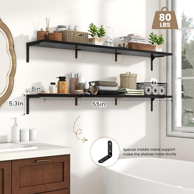 Fun Memories Deep Floating Shelves, 55W x 8D Floating Shelves Set of 2 - Image 3