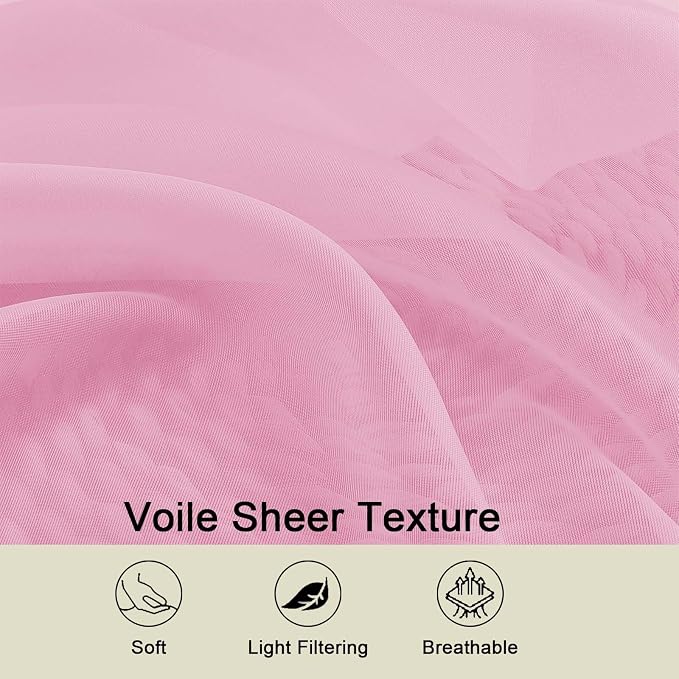 Pink Sheer Curtains for Bedroom Living Room 45 Inch Length 2 Panels, Soft Airy - Image 3