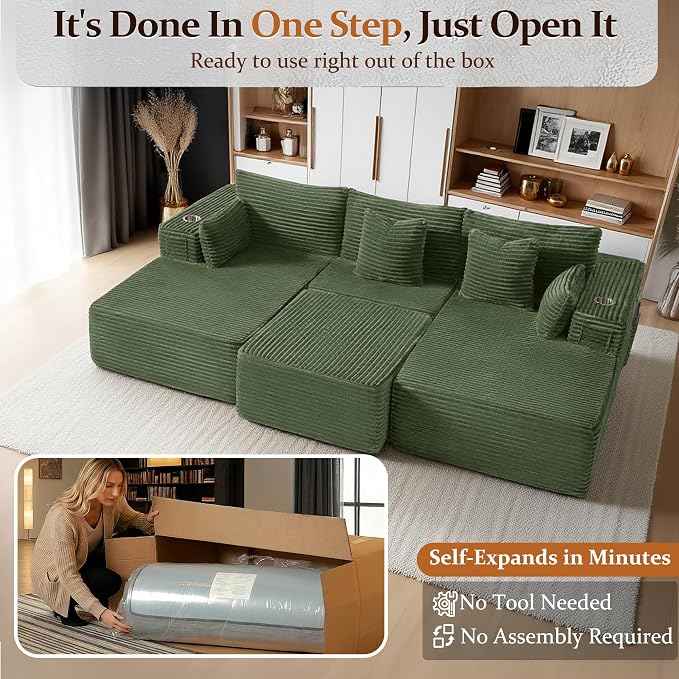 108" Cloud Sectional Couch, Comfort Sleep Sofa - Image 3