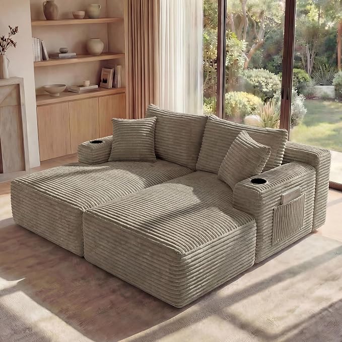 125 Inch Modular Sectional Sofa, Cloud Couch Oversized U Shaped Corduroy Sofa - Image 7