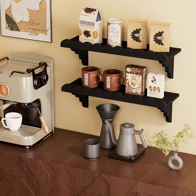 QsQueen Scalloped Wood Wall Shelf – 17 Inch Floating Shelf - Image 4