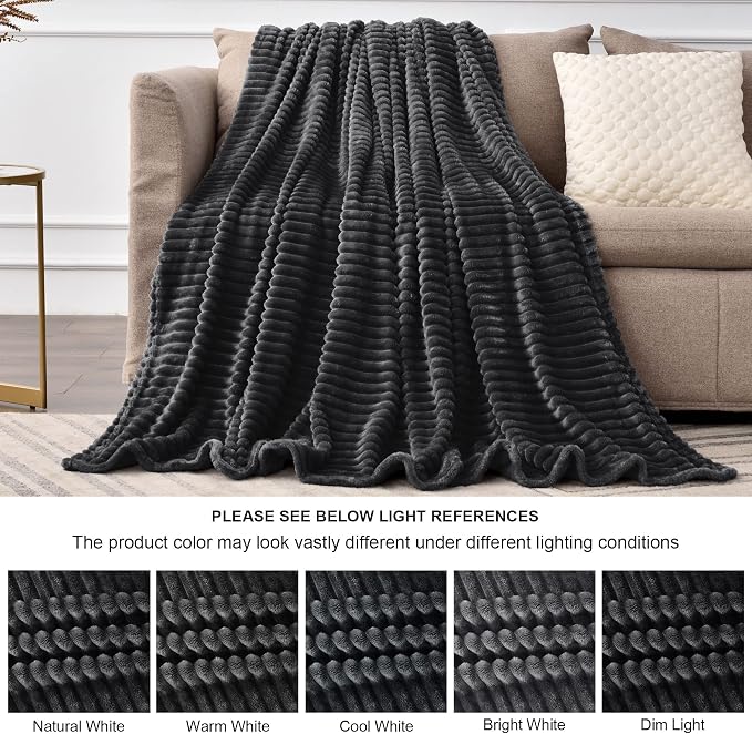 BEDELITE Fleece Blanket King Size – 3D Ribbed Jacquard Soft and Warm Decorative - Image 8