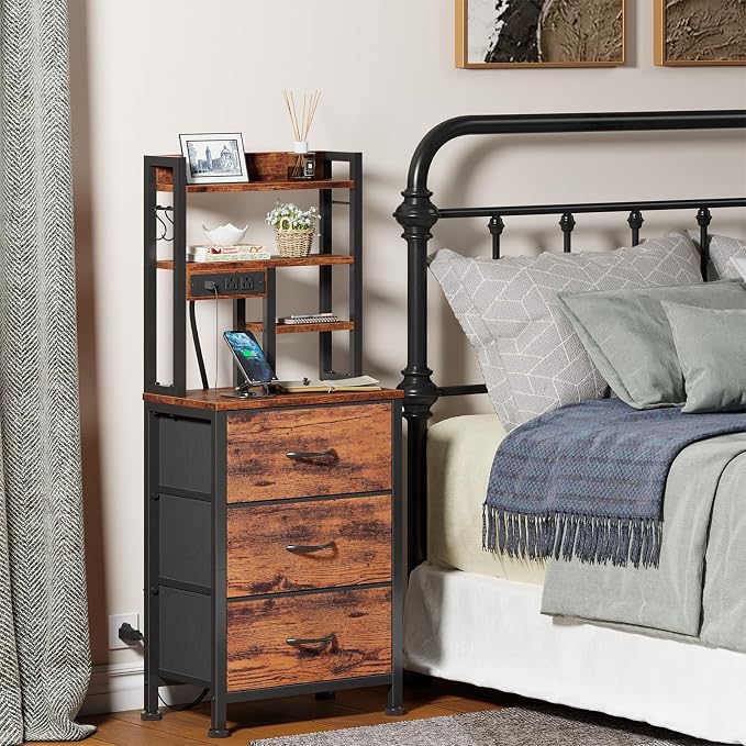 Furnulem Tall Night Stand with LED & USB Ports, 45.3inch Nightstand with Open - Image 7