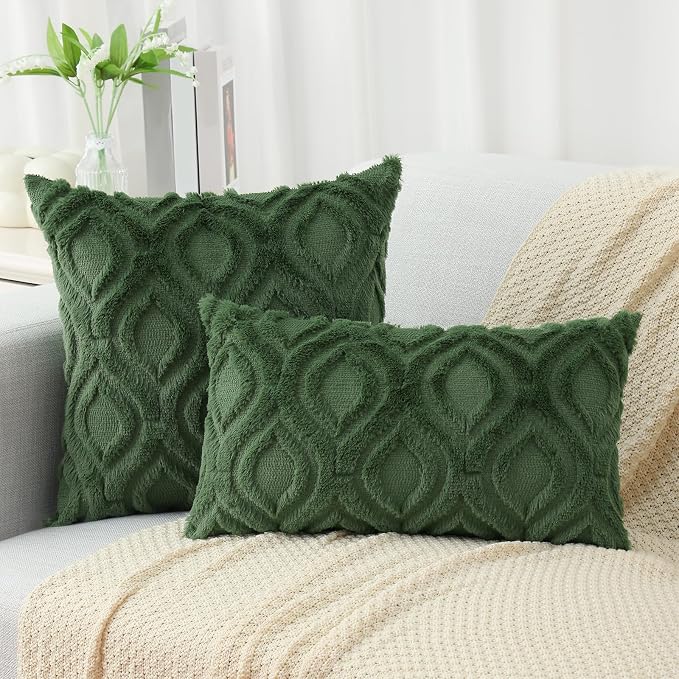 decorUhome Throw Pillow Covers 16x16 Inch Set of 2, Soft Plush Faux Wool Forest - Image 7