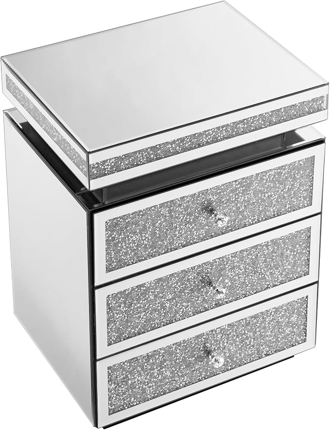 Mirrored Nightstand with 3 Drawers, Mirror End Table, Modern Bedside Table - Image 9