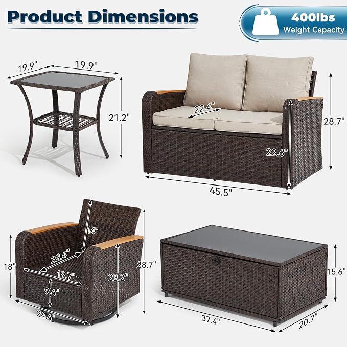 6 Pieces Outdoor Furniture Set - Image 3