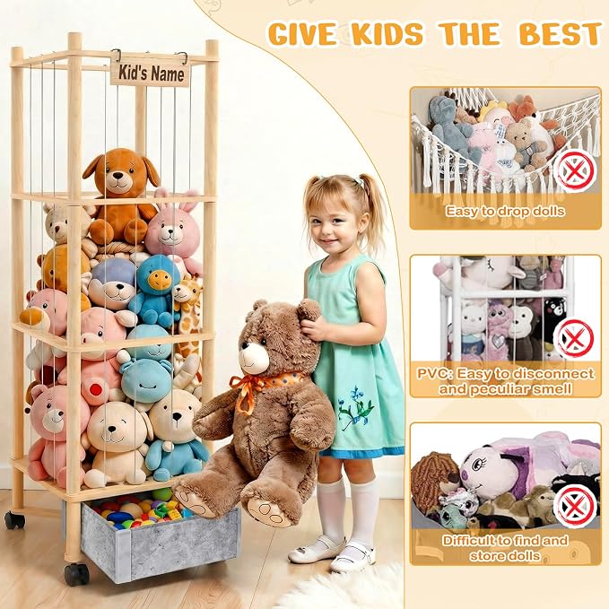 Stuffed Animal Storage with Toys Tray, 57In Large Wooden Stuffy Plushies - Image 3