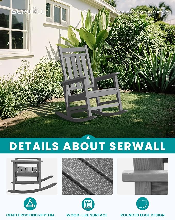 SERWALL Outdoor Rocking Chair Set of 4, HDPE Rocking Chair - Image 5