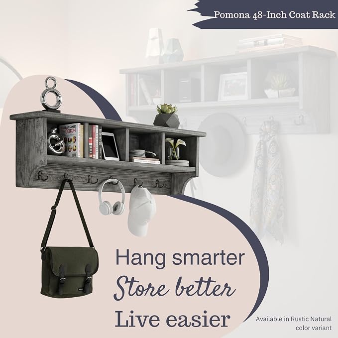 Alaterre Furniture Pomona Entryway Coat Rack – Rustic Farmhouse 48-Inch - Image 4