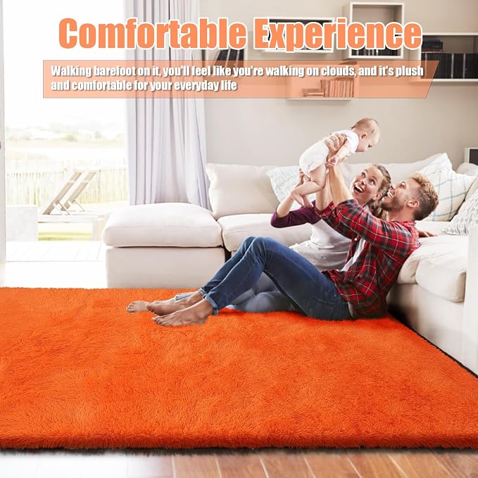 8x10 Fluffy Area Rugs for Living Room, Shag Area Rug for Bedroom, Soft Orange - Image 5