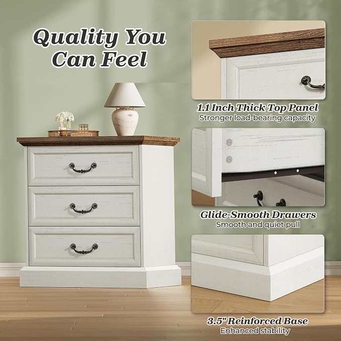 Huuger Nightstand with Charging Station, 3 Drawer Night Stand Set of 2 - Image 8