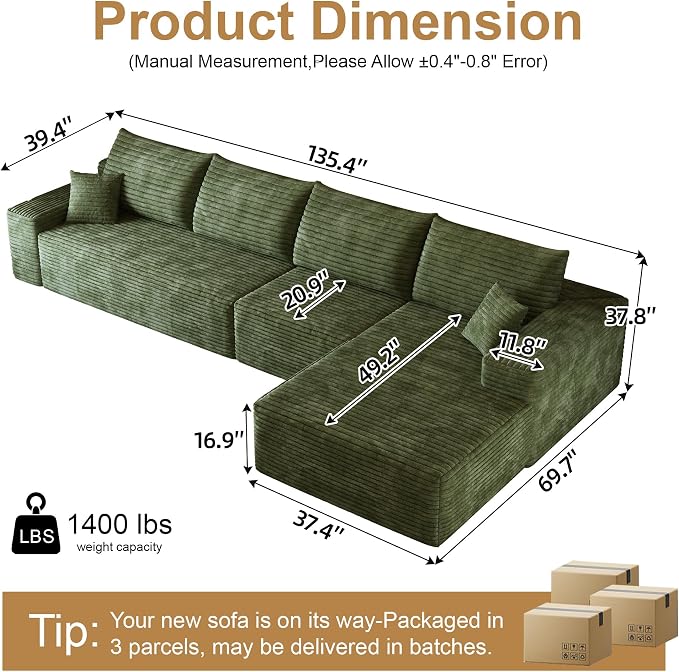 AUGOP 136" Sectional Couches for Living Room Modern Modular Sofa - Image 2