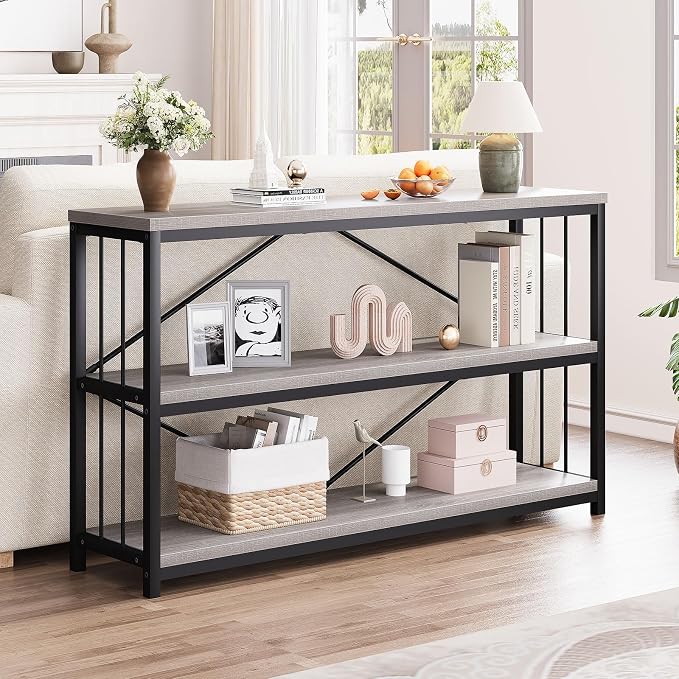 LVB Farmhouse Entryway Table, Metal Wood Console Table - Image 3