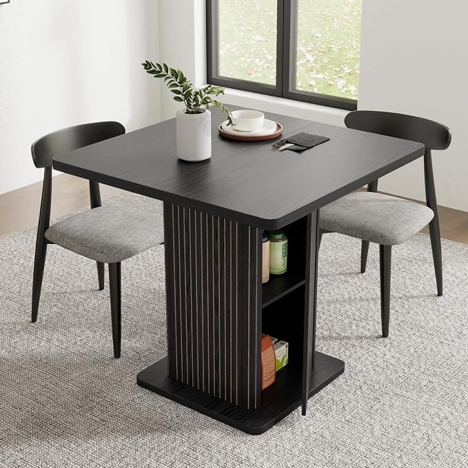 Small Black Dining Table for 2-4, 31.5 Inch Farmhouse Square Kitchen Table by Woemtoric