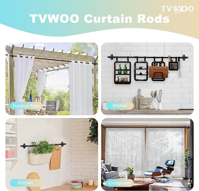 TVWOO 2 Pack Wrap Around Curtain Rods, 28 to 48 Inch, 5/8 Inch Adjustable - Image 5