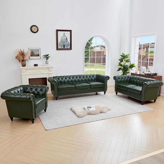 QHITTY 3 Piece Living Room Set, Sectional Chesterfield Sofa Chair Contemporary - Image 7