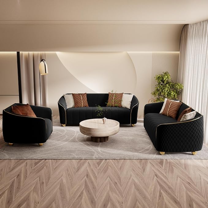 3-Piece Luxury Velvet Sofa Set for Living Room, Elegant Design Couch Set by yunqishiHOME
