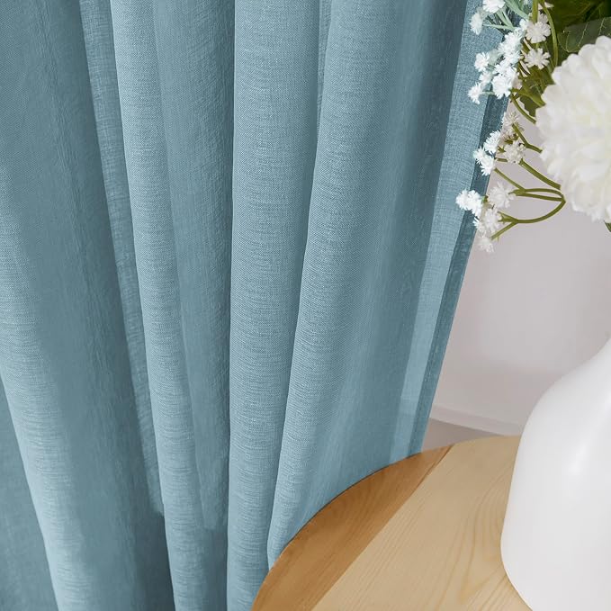 Tollpiz Short Sheer Curtain Linen Textured Living Room Curtains Sheer Light - Image 3