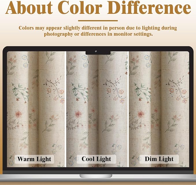 Boho Floral 100% Blackout Curtains 72 Inch Length 2 Panels Set, Linen Texture - Image 5