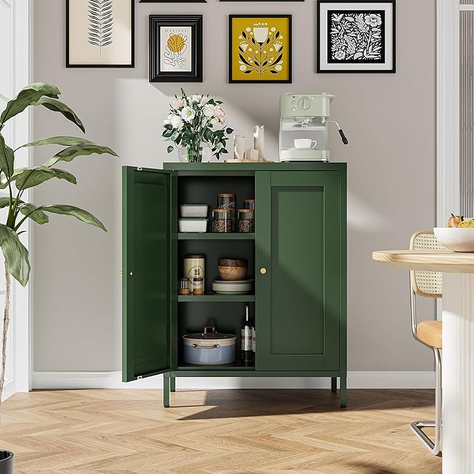 Bevivog Small Bathroom Storage Cabinet, Metal Floor Cabinets Sideboard - Image 7