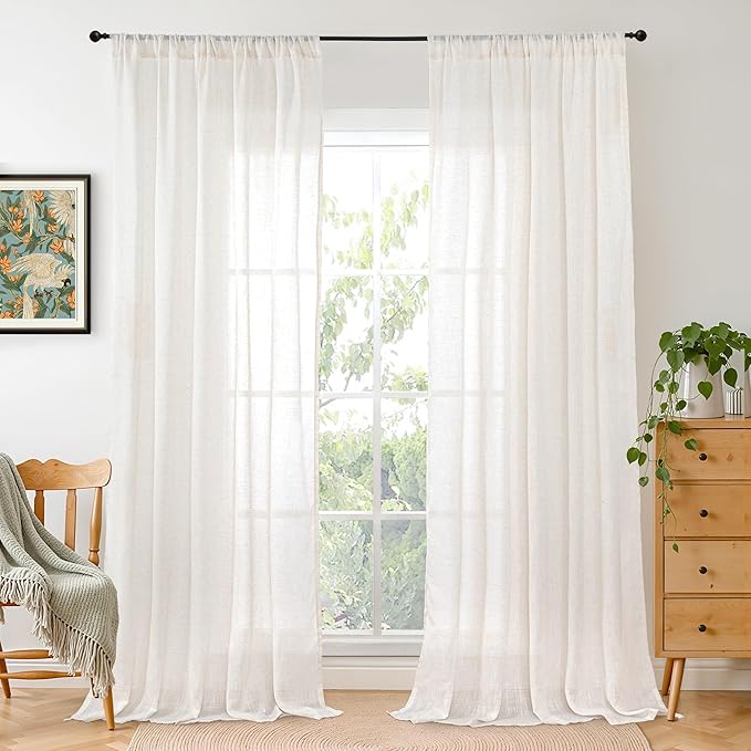 BGment Linen Semi Sheer Curtains 84 Inches Long 2 Panels Set by BGment